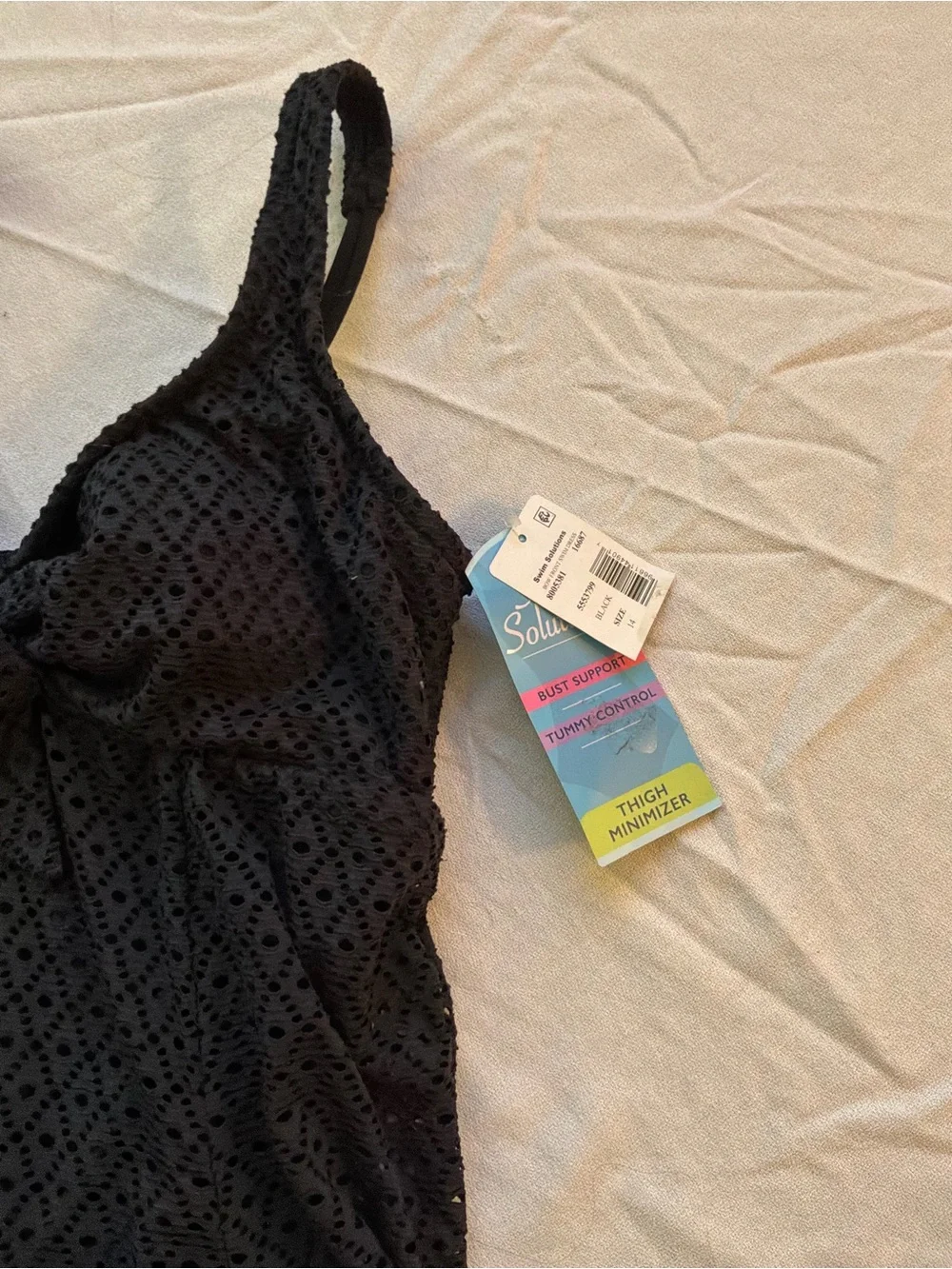 ******* Swim Solutions Black Eyelet One-Piece Swimdress ****** - Picture 2 of 6